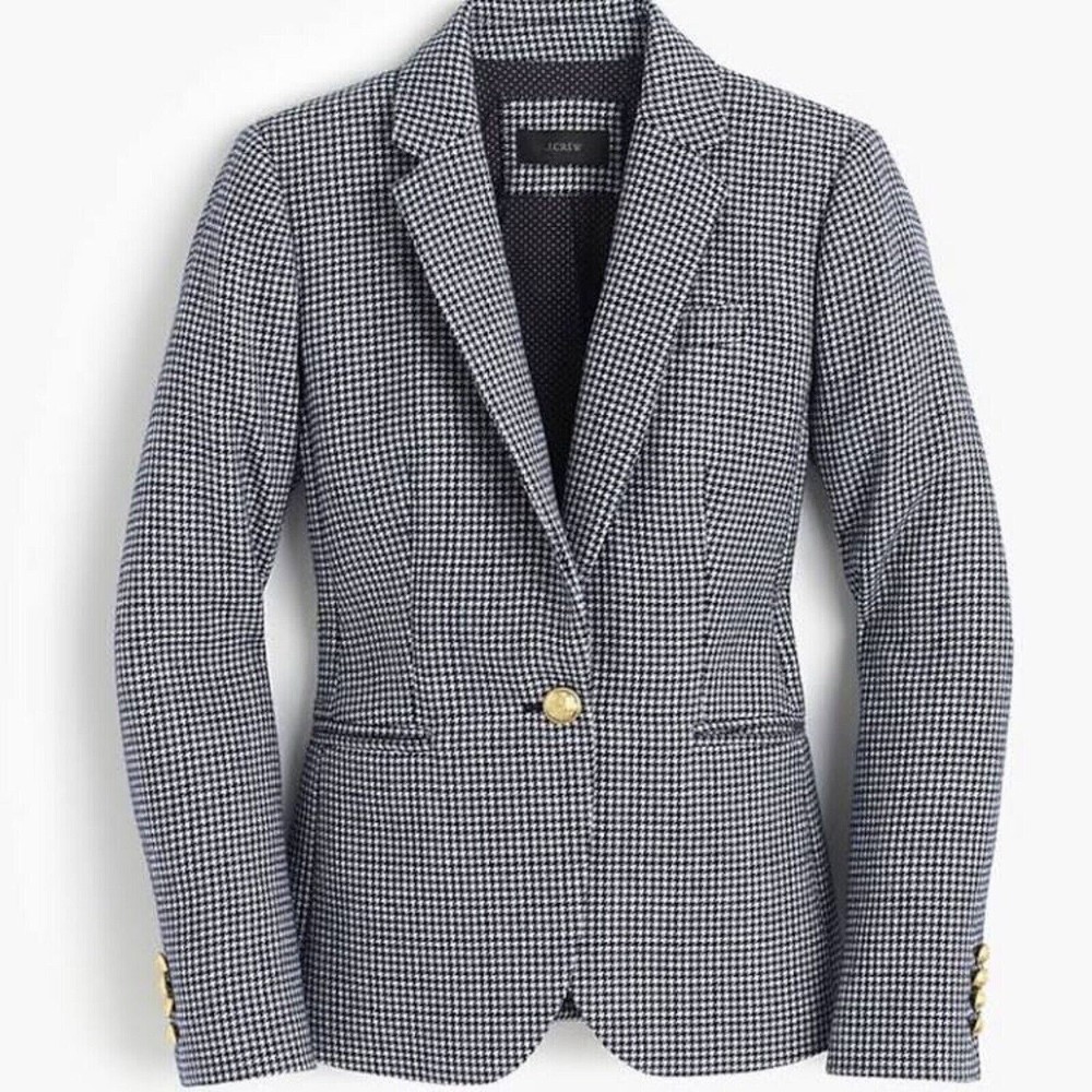 J. Crew Women Blue White Campbell Houndstooth Wool Blazer 8